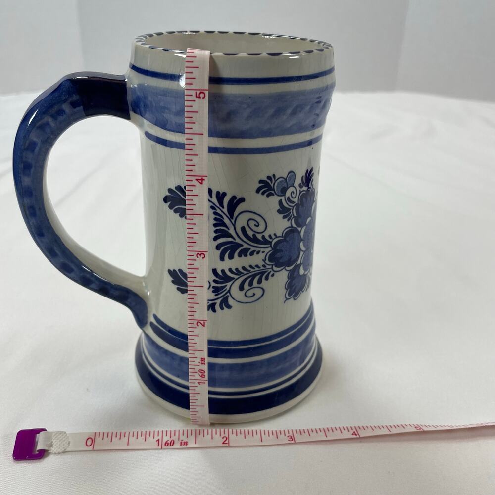 Blue Delft Heineken Beer Stein Mug Hand Painted Blue White Holland 5" Vintage - Picture 6 of 6